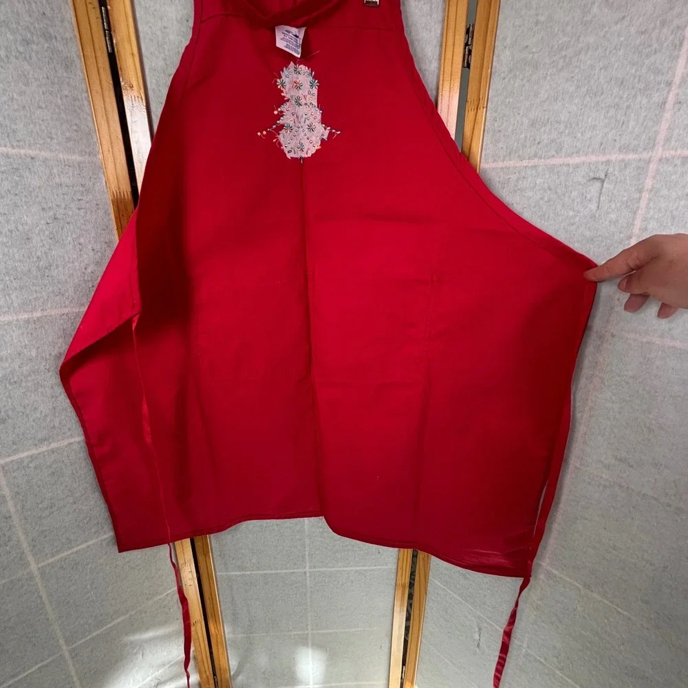 Dependability Bib Apron OS Red Floral Embroidered Pockets Twill‎ Workwear